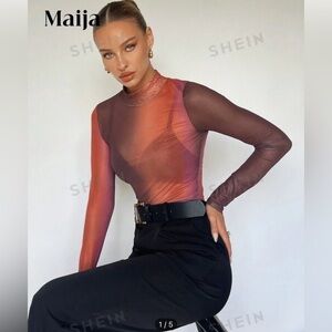Maija Mock Neck Sheer mesh Top Without Bra
Multicolor / US 8/10(L)